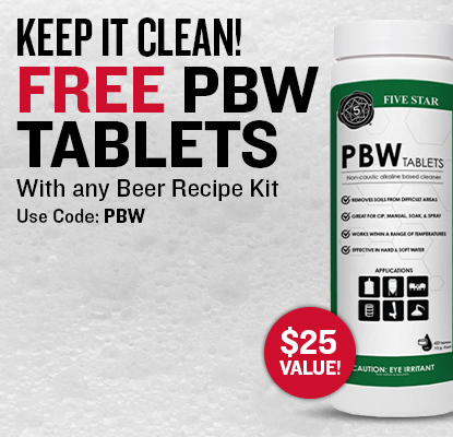 Free PBW Tablets with any Beer Recipe Kit. Use code PBW