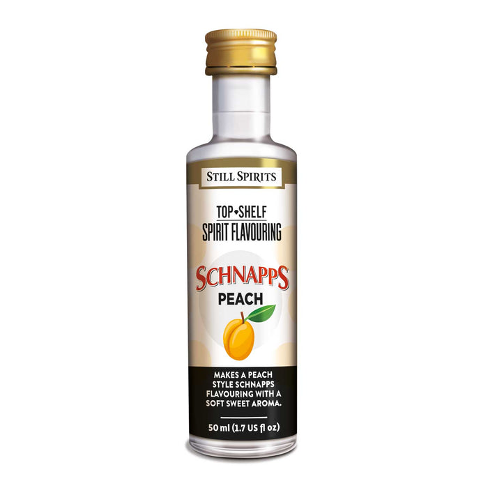 Bottle of Still Spirits Top Shelf Peach Schnapps Flavoring.