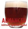 Scottish Wee Heavy in a glass with a customer caution in red text: "Advanced, additional equipment needed" to brew this recipe kit