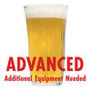 Patersbier homebrew in a glass with an All-Grain caution in red text: "Advanced, additional equipment needed"
