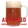 Phat Tyre Amber Ale in a drinking glass with a customer caution in red text: "Advanced, additional equipment needed" to brew this recipe kit