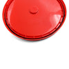 Underside view of the red grometed lid