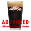 Tallgrass Buffalo Sweat Stout in a glass with a customer caution in red text: "Advanced, additional equipment needed" to brew this recipe kit