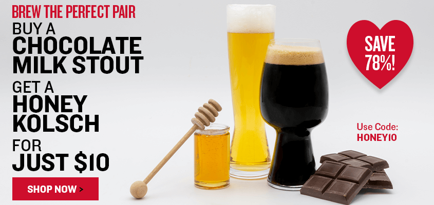 Promotional banner for beer and chocolate with text and graphics on a white background