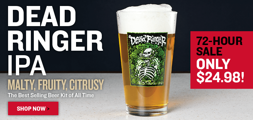 Dead Ringer IPA beer for only $24.98. Malty, Fruity, Citrusy. The Best Selling Beer Kit of All time. 