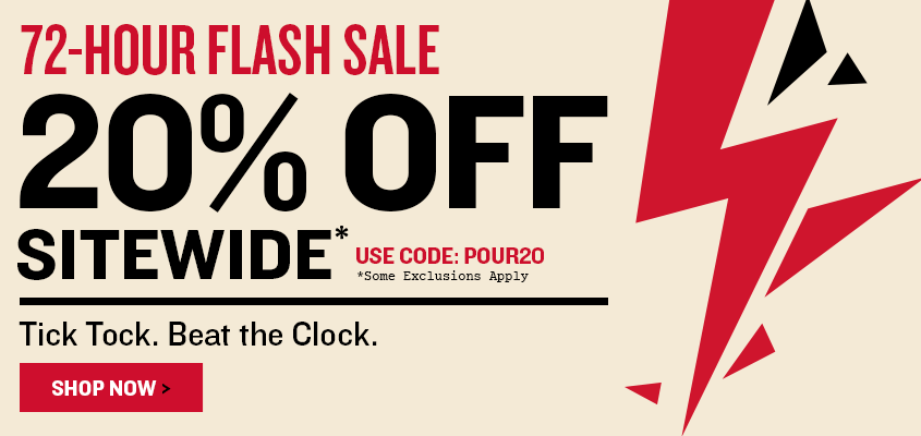 Promotional banner for a 72-hour flash sale with 20% off sitewide offer.