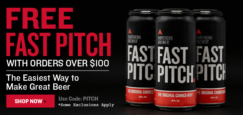 Three cans of Fast Pitch beer with promotional text on a black background