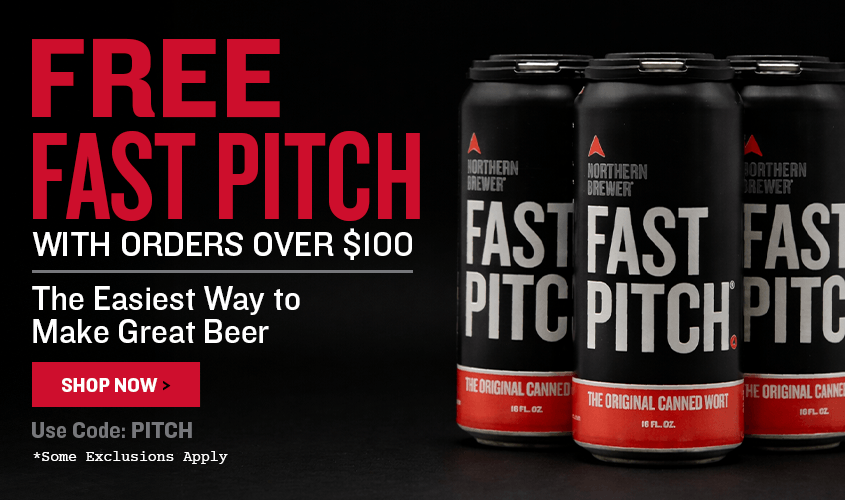Three cans of 'Fast Pitch' beer with promotional text on a black background