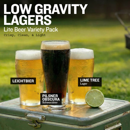 Low Gravity Lagers – Lite Beer Variety Pack. Crisp, Clean, & Light.
