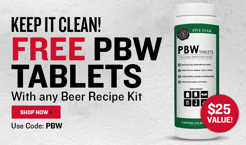 Free PBW Tablets With any Beer Recipe Kit. Use code PBW