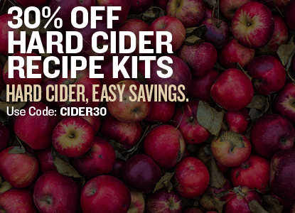 Red apples with a promotional text overlay for hard cider recipe kits.