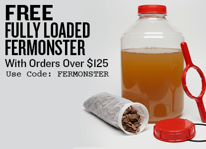 Fermentation kit with a bottle of liquid and a net, on a white background with promotional text.