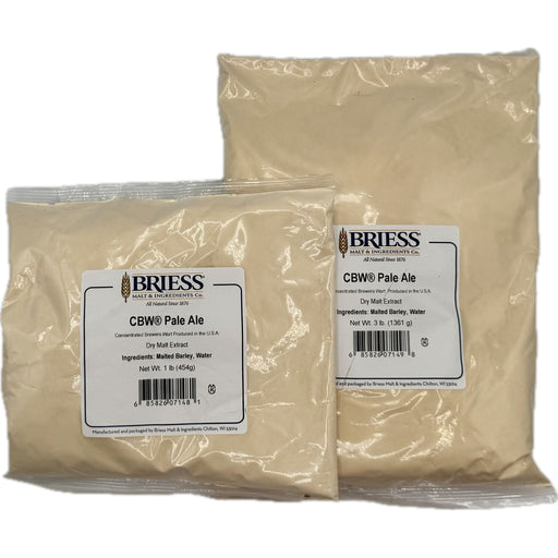 Two packages of Briess CBW Pale Ale on a gray background