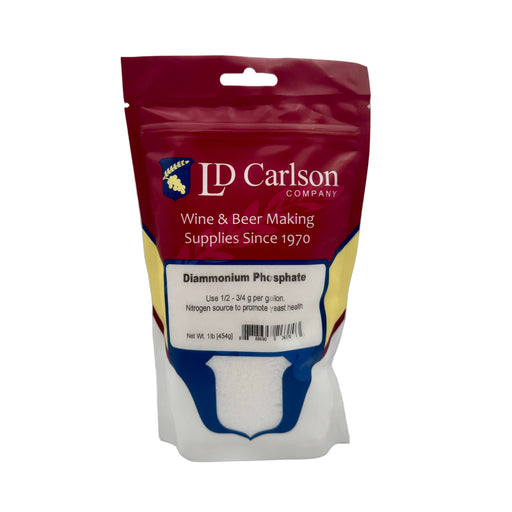 Bag of LD Carlson Diammonium Phosphate for wine and beer making on a white background