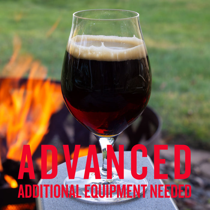 Glass of Sasquatch Barleywine, labeled 'Advanced Additional Equipment Needed' on a white background
