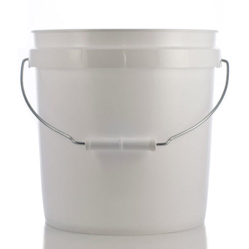White plastic bucket with metal handle on a white background
