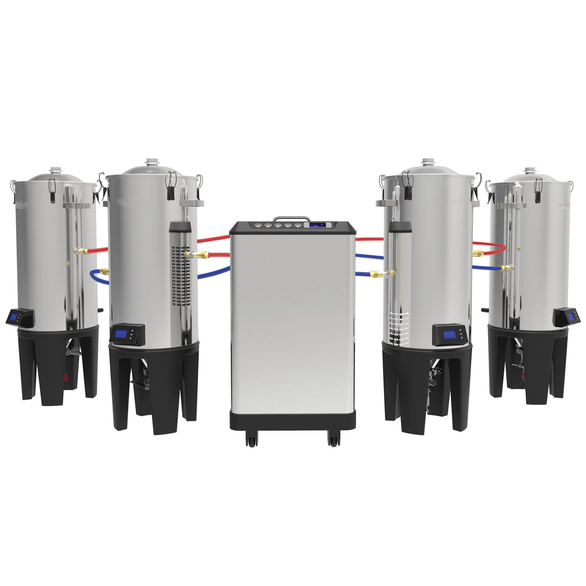 Grainfather Glycol Chiller GC4 connected to 4 conical fermenters.