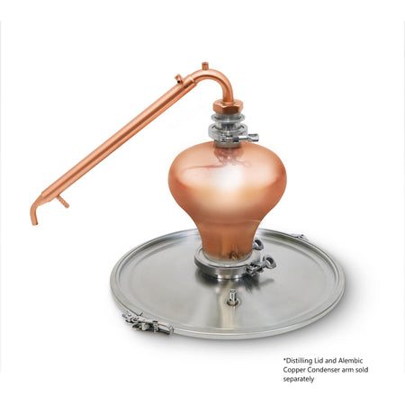 Grainfather G40/G70 Distilling Lid Alembic Attachment Kit with lid and alembic condenser attached.