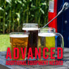 Three glasses of beer—cream ale,  Kentucky common, and golden pre-prohibition lager—sitting on a truck tailgate in front of a cornfield, with bold red text reading “ADVANCED Additional Equipment Needed.”