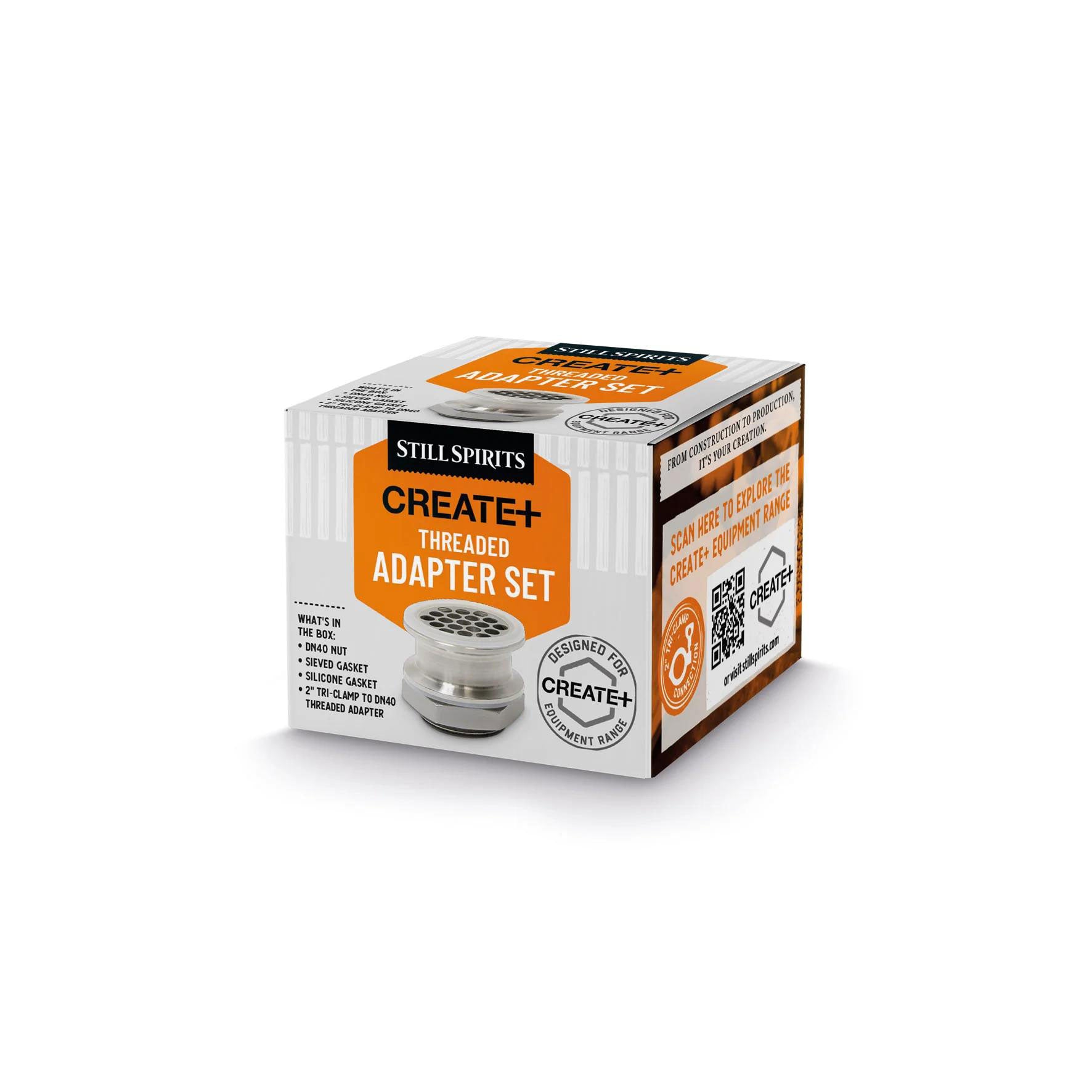 Box of Still Spirits Create+ threaded adapter set on a white background