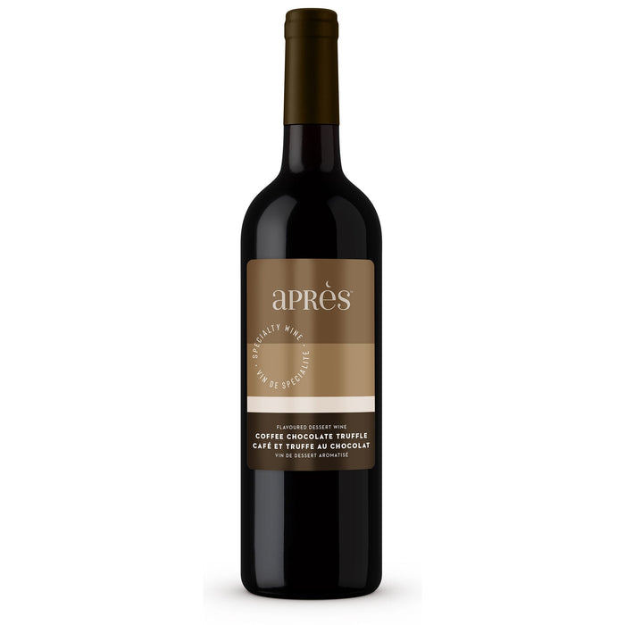 Bottle of Après Coffee Chocolate Truffle dessert wine on a white background