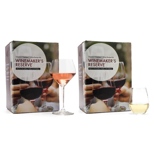 Two Master Vintner Winemaker’s Reserve boxes with rosé and white wine glasses – Summer Sippers Two Pack