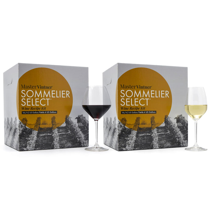 Two Master Vintner Sommelier Select boxes with red and white wine glasses – California Collection Two Pack