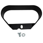 Black metal gauge guard with two screws on a white background