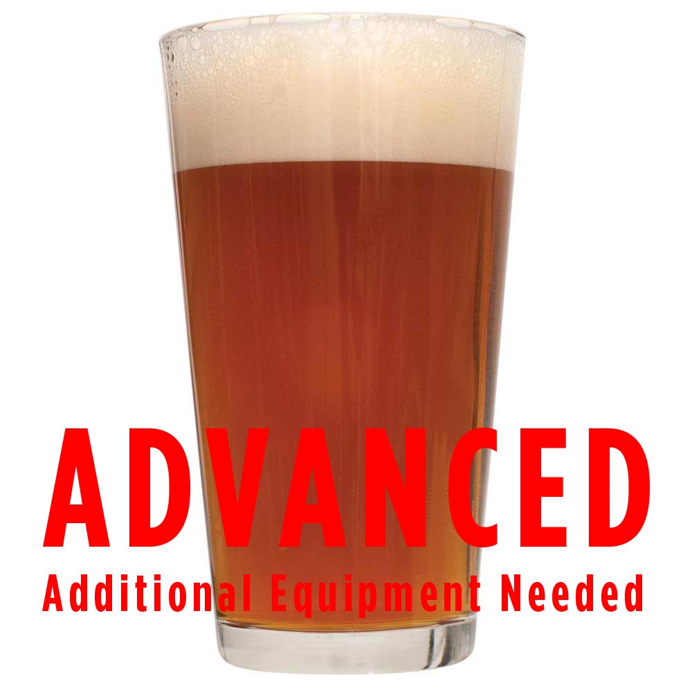 Amber Ale in a glass, labeled "Advanced – Additional Equipment Needed" for advanced homebrewing kits.
