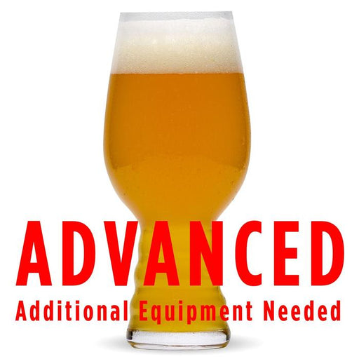 CBD IPA All Grain Beer Recipe in a glass with "advanced additional equipment needed" text