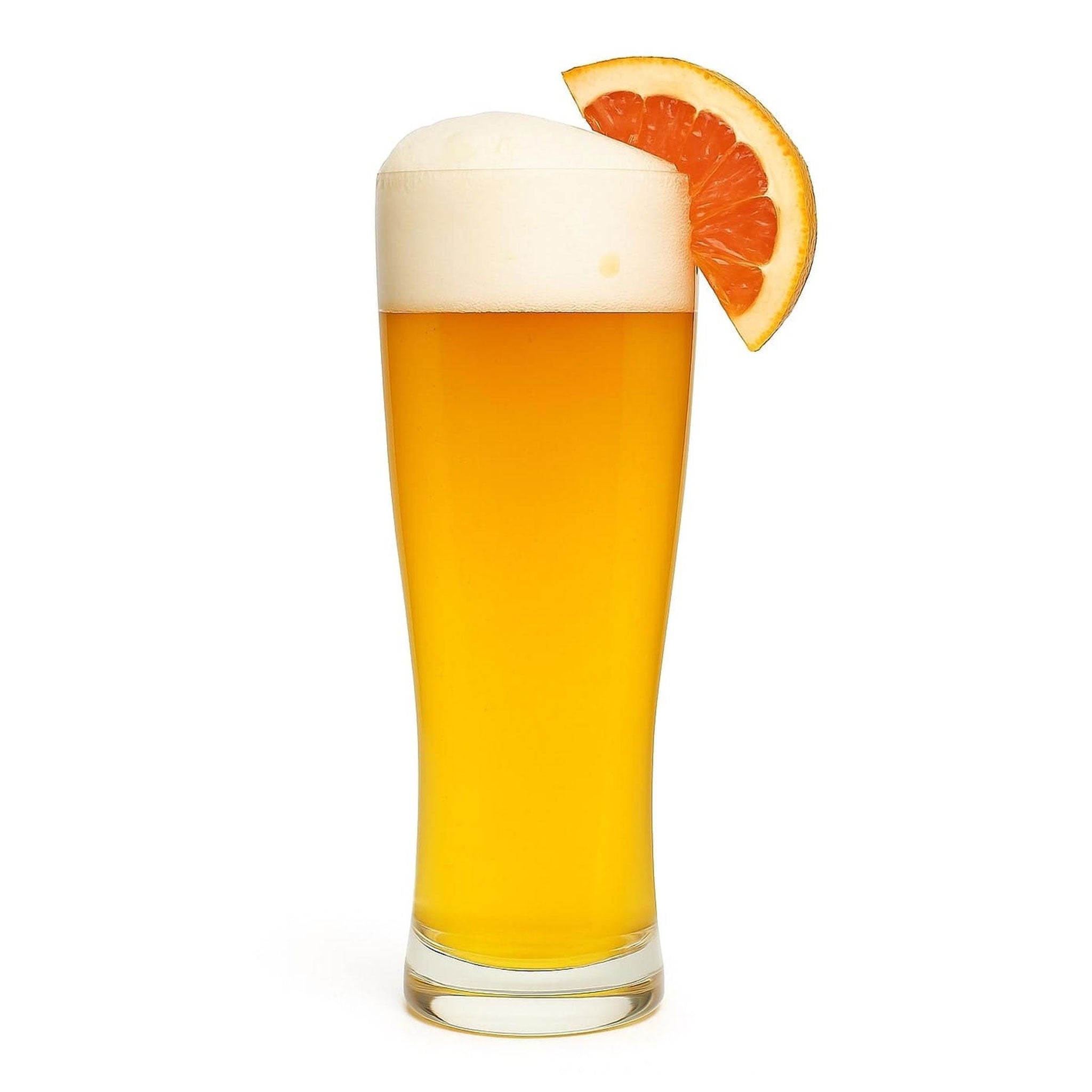 Sunny Side Grapefruit Radler in a glass with a grapefruit wedge