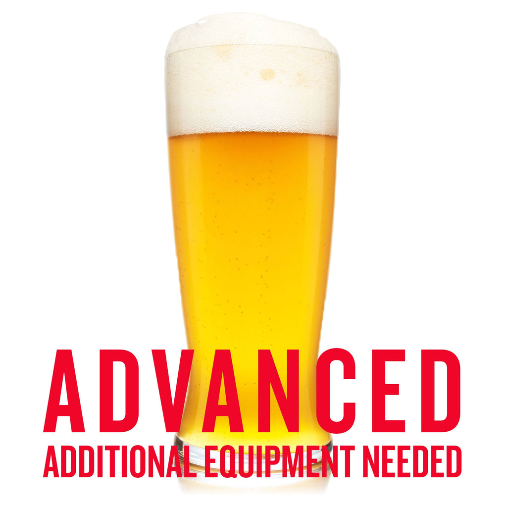 Glass of Beekeeper's Saison Beer with overlay text "Advanced Additional Equipment Needed."