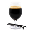 Vanilla Porter in stemmed glasswear with vanilla beans at the base.