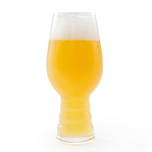 Glass of NA Hazy IPA Beer with a white background