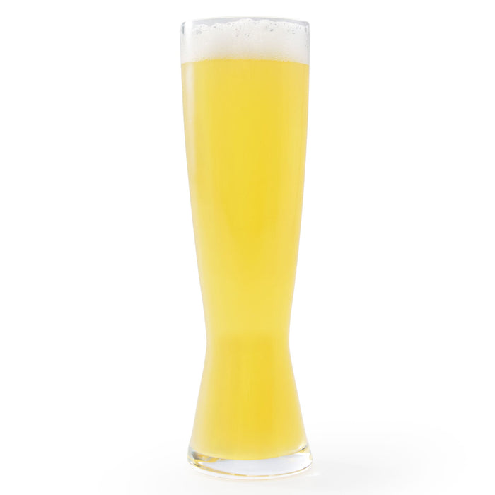 Glass of NA Watermelon Wheat beer with a white background
