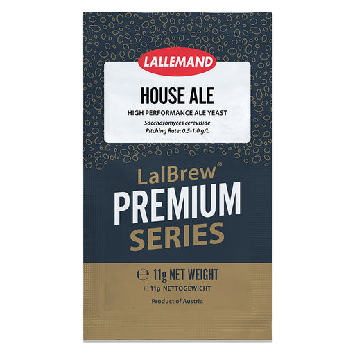 Lallemand LalBrew Premium Series House Ale yeast packet on a white background