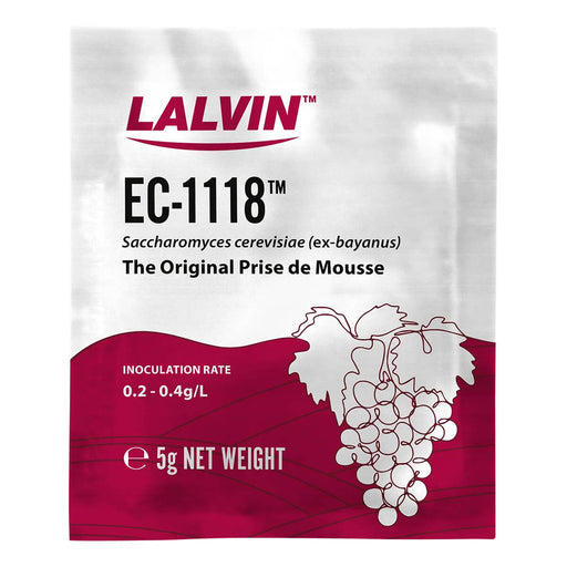 Lalvin EC-1118 yeast package with grape illustration on a white background