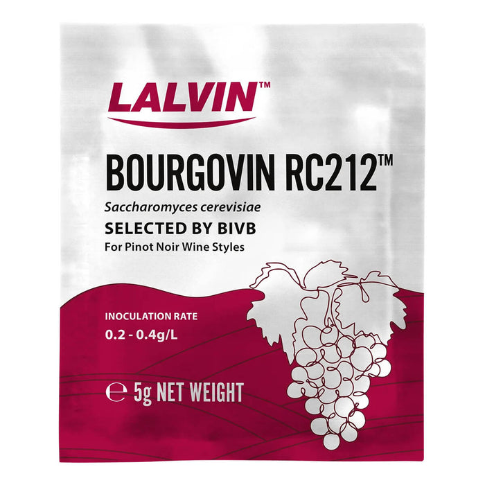 Lalvin Bourgovin RC212 wine yeast package on a white background