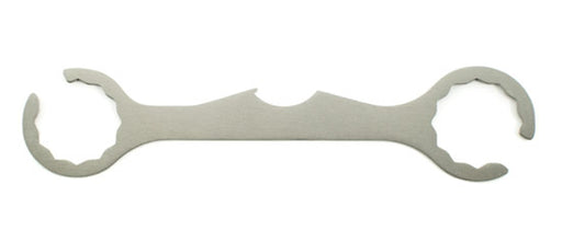 Metallic tool with a unique design on a white background