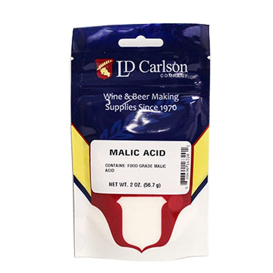 Packaging of LD Carlson Malic Acid for wine and beer making on a white background