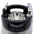 Close up of ball lock disconnects attached.