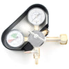Pressure regulator with two gauges on a white background