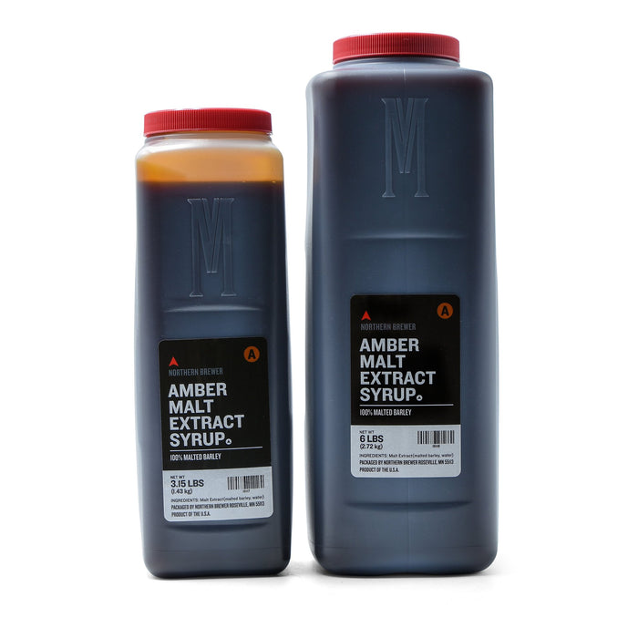 Two containers of Northern Brewer's Briess Amber Malt Extract Syrup