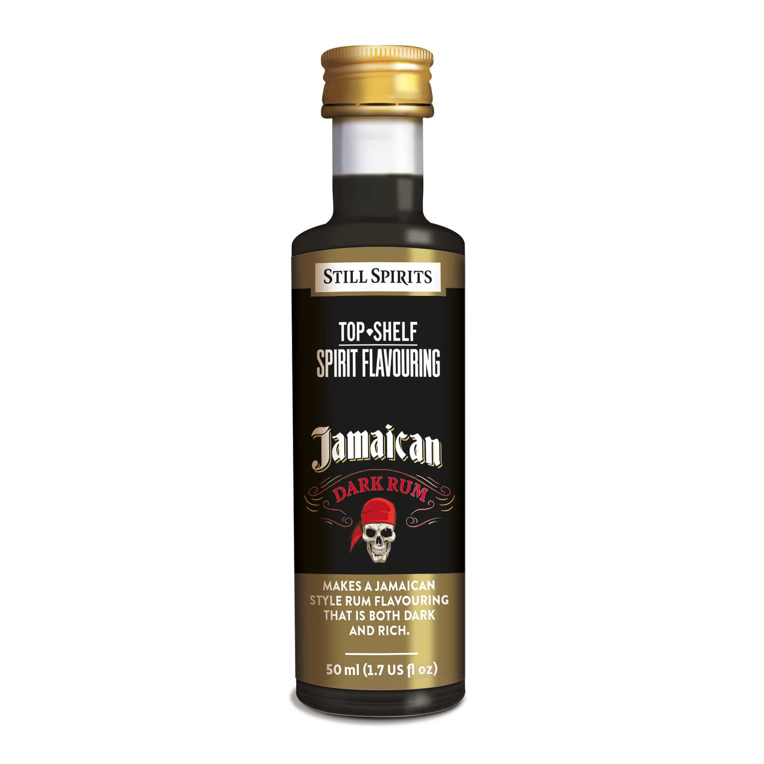 Bottle of Still Spirits Top Shelf Jamaican Dark Rum Flavoring.