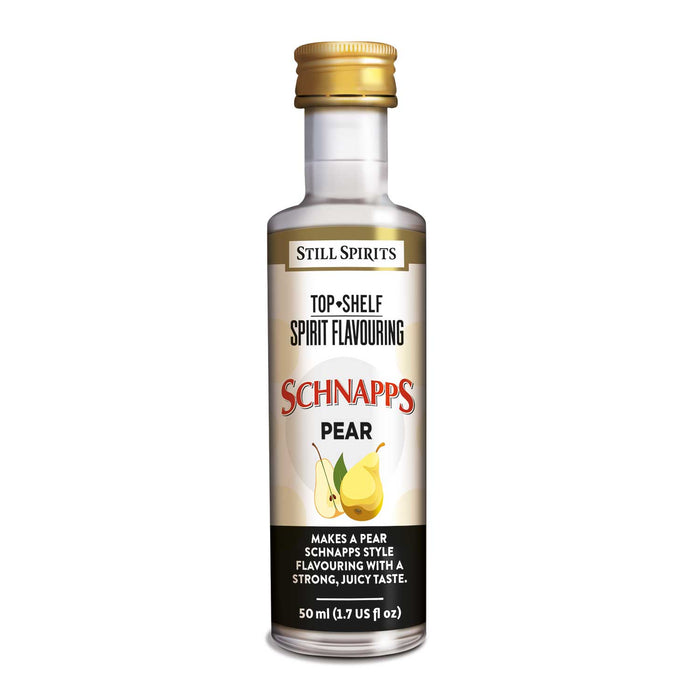 Bottle of Still Spirits Top Shelf Pear Schnapps Flavoring.