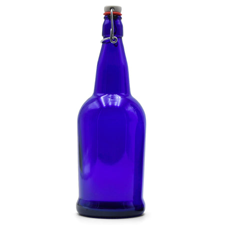 Cobalt Glass EZ Cap Bottle with an attached swing top closed