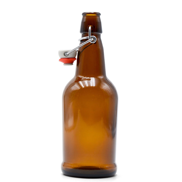 Brown Glass EZ Cap Bottle with an attached swing top
