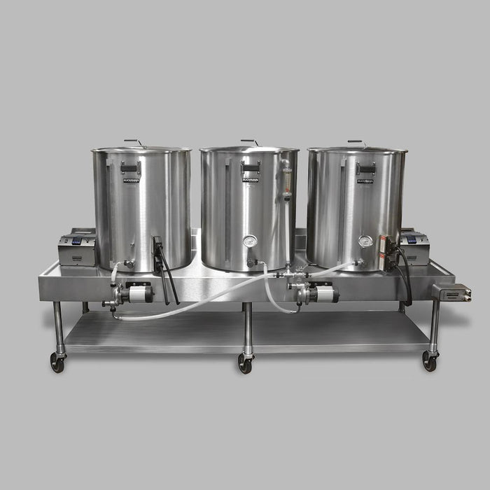 A high angle shot of the Blichmann Complete Electric HERMS Horizontal Brewing System