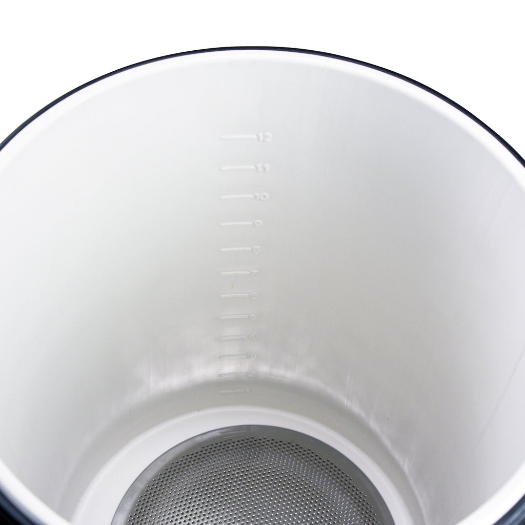 Top-down view into the mash tun, showing internal graduation