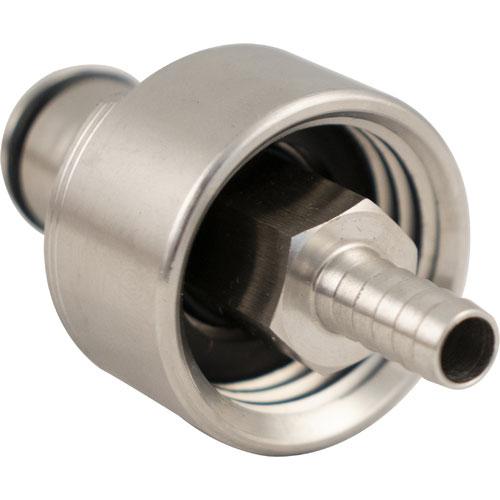 Carbonation Cap and Line Cleaning Ball Lock Cap - Stainless Steel End View